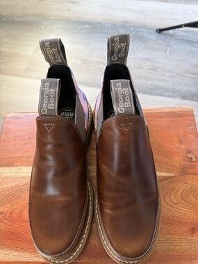 Georgia Boot Chestnut Brown Slip-On Work Chelsea Boots